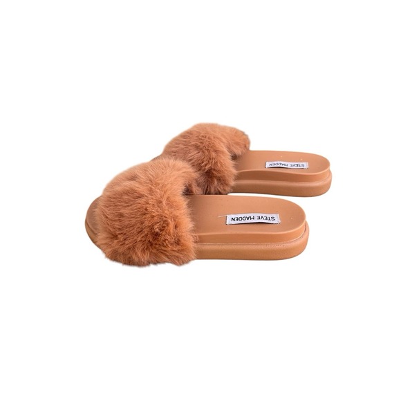 Steve Madden Women's Size 8M Shoes Tan Slides Fur Lined Comfort Sandals - Picture 7 of 10